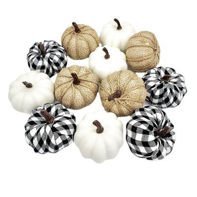 China New Europe Simulation Pumpkin Halloween Pumpkin 8.5CM Orange Canvas White Set Thanksgiving Decorations for sale