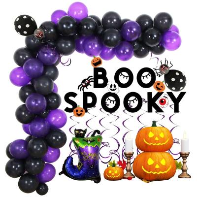 China 10 Inch Black Halloween Theme Party Decoration Single Spider Latex Balloon Aluminum Balloon Set for sale