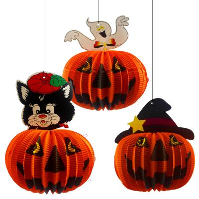 China Simple Halloween Pumpkin Lanterns Hotel Decoration Props Folding Ceiling Paper House Ornaments for sale