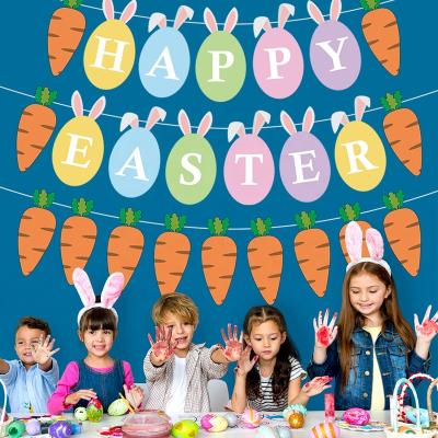 China Simple Party Decoration Happy Easter Banner Set Bunny Radish Easter Ornaments Banners For Easter Party for sale