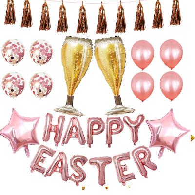 China Simple Happy Easter Foil Balloon Set Rose Gold Alphabet Champagne Beer Foil Balloon Party Decoration Balloon for sale