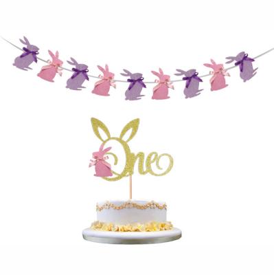 China Simple Cake Topper Paper Cake Decoration Easter Party Decoration Rabbit Pull Flag Gold for sale