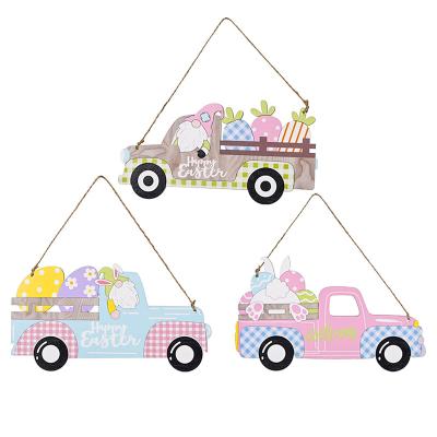 China New Simple Easter Decorations Large Wooden Easter Bunny Car Pendant for sale