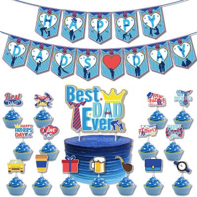 China Blue Festival Decoration Happy Dad's Day Theme Party Decoration Set Father's Day Party Banner Cupcake Paper Toppers for sale