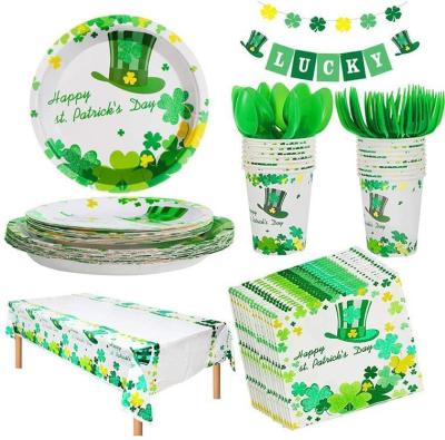 China Simple St Patrick's Day Shamrock Party Tableware Paper Plate Irish Disposable Decoration Set Tablecloth for sale