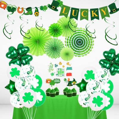 China Simple St. Patrick's Day Balloon Set Irish Festival Clover Party Decoration Balloon Set Fan Paper Set for sale