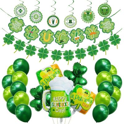 China Simple St Patrick's Day Balloon Set Clover Wine Glass Balloon Irish Four Leaf Clover Aluminum Pull Flag for sale