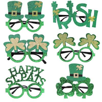 China Simple St. Patrick's Day Party Decoration Green Clover Glasses Frame Hat Party Kids Dress Up Frame for sale