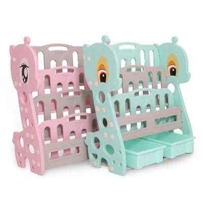 China Store Kindergarten Furniture Book Storage Bookcase Cartoon Deer Kids Plastic Portable Book Shelves for sale