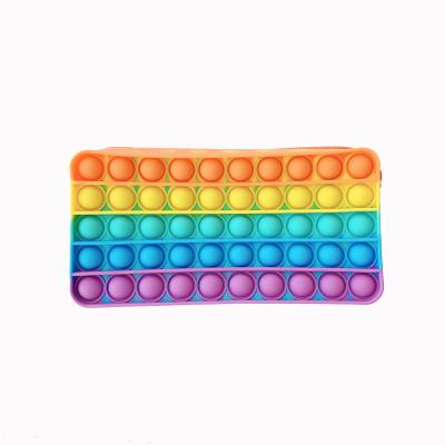 China Rainbow Student Bubble Pencil Bags Student Bubble Push Up Sensory Pencil Case Stationery Storage Box Silicone Eco-Friendly Rainbow Material for sale