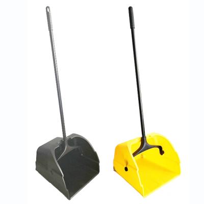 China Large O-scoop pro cleaning tools commercial plastic thickened lobby dustpan on wheels with long metal handle for sale