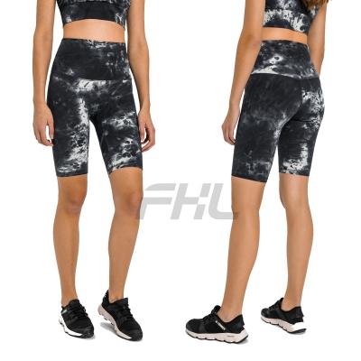 China 2022 Breathable New Butt Lift No Camel Toe Line Yoga Pants For Women Hair Grinding Tie Dye Tight High Waist Stretch Fitness Shorts for sale