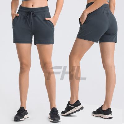 China Lulu 2022 Breathable Line Up Second Skin Solid Color Leisure Training Fitness Lemon Female Feeling Breathable Shorts for sale