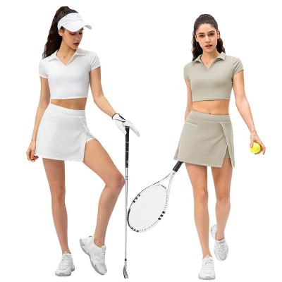 China Anti-Static Gym Fitness Sets Tennis Skirts Sets Tennis Wear For Girls With Chest Pad Black Skirt Set Women Tennis Skirt for sale