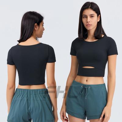 China 2022 Summer Fit Lulu Yoga Cloth Women Breathable Thin Top Short Sleeve Crop Top Fitness Yoga Wear for sale