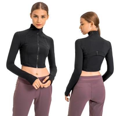 China Factory Wholesale Price Women's Breathable Sports Crop Jacket Slim Fit Zipper Elastic Running Top Workout Top Sports Jacket Long Sleeves for sale