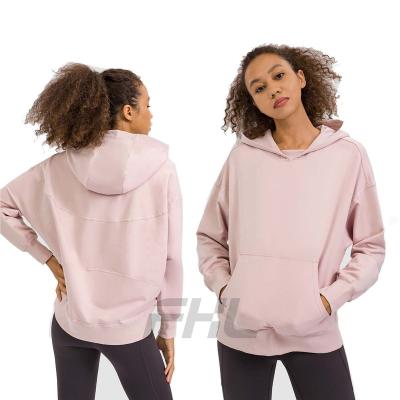 China 2022 French Terry breathable casual hoody solid color shoulder pullover women's loose new autumn/winter simple yoga sports hoody for sale