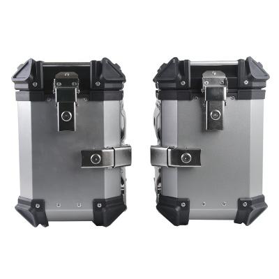 China Motorcycles 38L Aluminum Side Saddle Bags Luggage Cases Saddlebags Toolbox Storage Trunk Key Lock Toolbox Aluminum Universal for sale