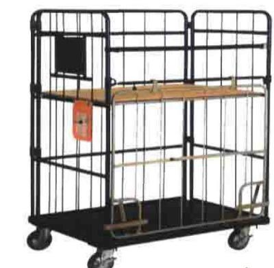 China Steel Wire Mesh Foldable Rolling Trolley Storage Cart for Workshop for sale