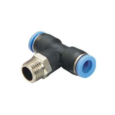 China Automation Equipment Plastic Tee Shape Union Air Connector Air Duct Connector Quick Connect Pneumatic Hose Fitting for sale