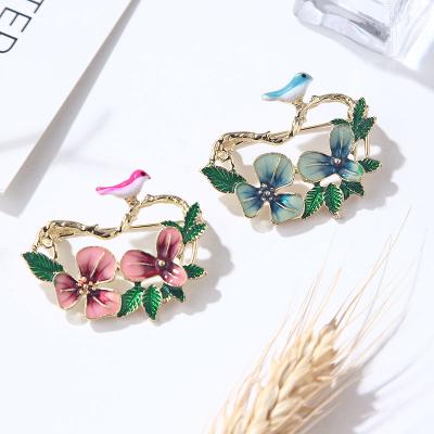 China ALLOY Japan and South Korea New Product Iris Drip Flower Bird Oil Fresh and Simple Heart-shaped Brooch Accessories Female Corsage for sale