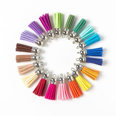 China Fashionable/Popular Colorful Short Korean Leather Fringe Silver Balance Tassel Suede Velvet Tassels Key Chain For Jewelry Making for sale