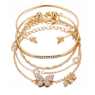 China Simple Alloy Bohemian Butterfly Open Diamond Crystal 5-Piece Set Bangle Female for sale