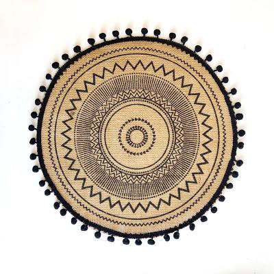 China Natural Linen Round Circle Boho Table Mat Heat Resistant Vintage Woven Beaded Place Mat With Macrame for sale