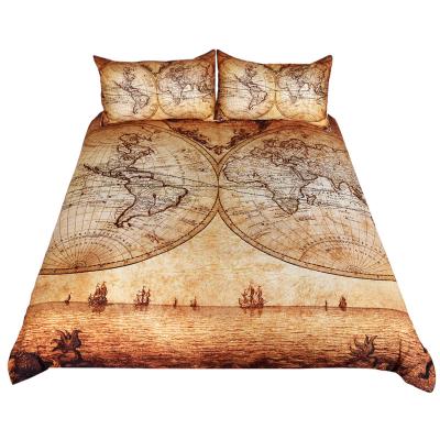 China Polyester Wholesale Queen Map World Map Bedding Furniture Retro And Nostalgic/Old Duvet Cover Set Large for sale