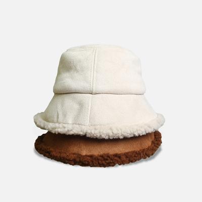 China Plush Wholesale New York Suede Fabric Faux Fur Bucket Hats Custom Logo for sale