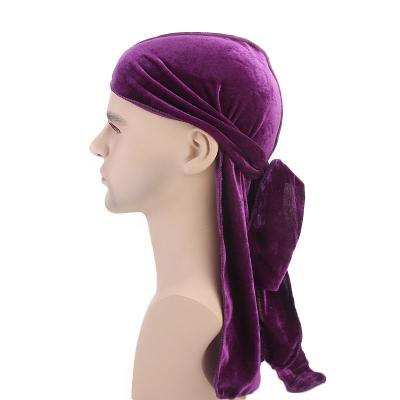 China Wholesale custom muslim short dobby plush durags hat for men velvet with obvious seam for sale