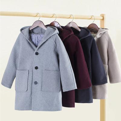 China 2021 autumn and winter children's wool coat Korean foreign style hooded thickened children Anti-wrinkle boys woolen coat new large for sale