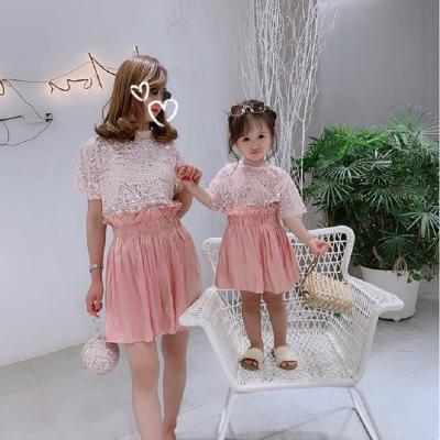 China Chinese Style Parent-child Summer Dress Mother and Daughter Sparkle Sequin Top and Two-piece Border for sale