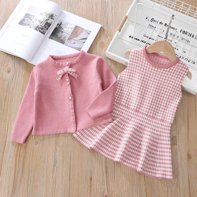 China 2021 Autumn and Winter Ladies Girls Knitted Cardigan Jacket Woolen Sleeveless Dress Soft Two-Piece Sweater for sale