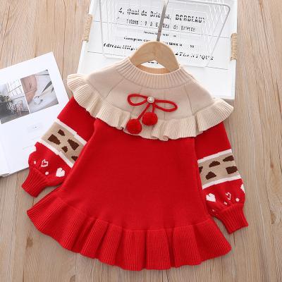 China Anti-wrinkle Korean Version of Sweet Girls Ruffled Wool Dress Taizhou Girls Sweater Dress Baby Mid Length Skirt for sale