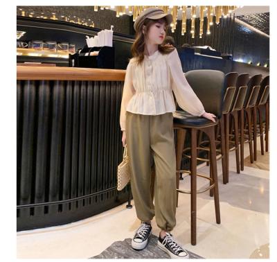 China 2021 Autumn Girls Style Soft Casual Western Cotton Shirt And Pants 2 Piece Suit for sale