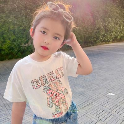 China Breathable Innovative Products Color Bear Printing Fashion Girl Top T-Shirt For Kids Girls for sale