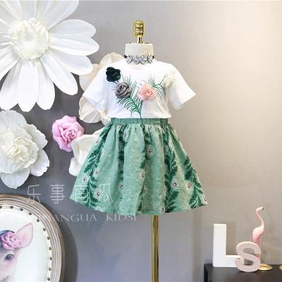 China Two-piece suit girls summer flower suit three-dimensional sweet T-shirt skirt for sale