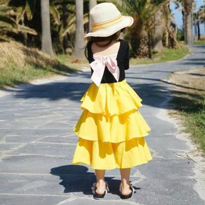 China Lolita Style Latest Design 2022 Summer Fashion Kids 2 Piece Layered Skirt and Top Set for Baby Princess for sale