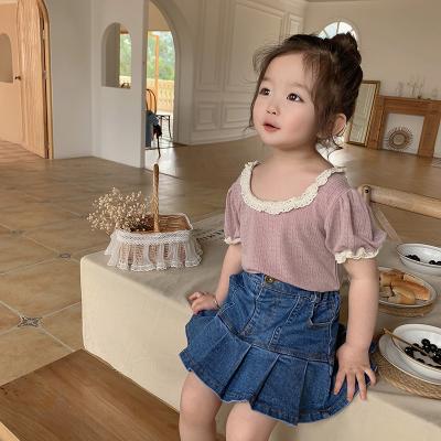 China Selling Breathable Like Hot Korean Style Baby Denim Pleated Fashion Ruffles Girls Tutu Skirts for sale