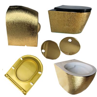 China Royal Industry Bathroom Hidden Luminous Gold Plated Fixsures Wall Pan Watercloset Nickel Metal Vase Tank Gold Toilet Silver Seat Cover for sale