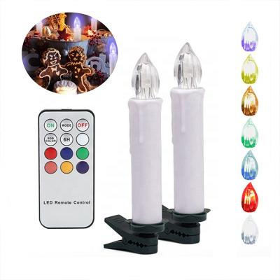 China Remote Control Electronic Candle Lights For Halloween Christmas Tree Candles Led Stem Wax 10cm Clip Remote Control Full Color Candle Lights for sale