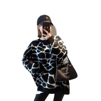 China New Korean loose straight lazy pullover sweater autumn leopard print Anti-wrinkle border sweater women's wearing sweater for sale