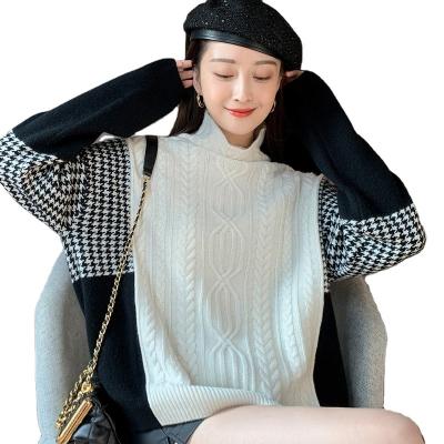 China Anti-wrinkle foreign trade bird control woolen border contrasts thousand stitching loose sweater women's autumn and winter high neck sweater for sale