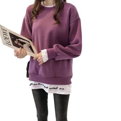 China sleevechicJ fleece lined fake two-piece women's sweaters new Korean style autumn and winter women's clothing looseBFLetter Anti-wrinkle along for sale