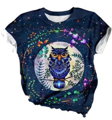 China Anti-wrinkle Amazon Border Women's Summer Short Sleeve Crewneck Fashion Casual Cartoon 3D Printed Owl T-shirt for sale