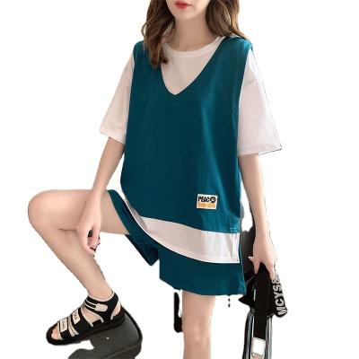 China Amazon Border QUICK DRY Women's Summer Fashion Loose Short Sleeve Shorts Casual Sportswear Running Suit for sale