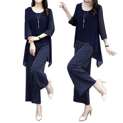 China Summer Chiffon Suit Women's Fashion Temperament Twin Set Breathable Wide-Leg Pants Women's Large Size Chiffon Loose Diet Suit for sale