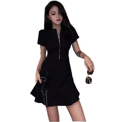 China Black Women's Hepburn Dress Women's Summer Station Dress New Idle Style European Korean Fishtail Social Women's Skirt Anti-static for sale