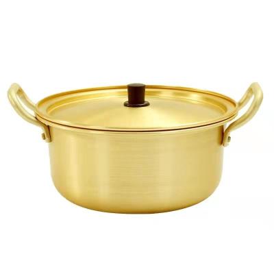 China Viable Korean Quick Heating Ramen Cooking Pot With Lid For Kitchen Cookware Ramen Noodle Pot Korean Yellow Aluminum Soap Pot for sale